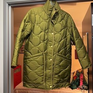 NWOT J.Crew Small Petite Olive Green Waterproof Quilted Insulated Coat